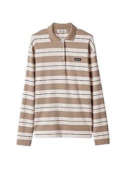 Поло-футболка Miu Miu из хлопкового джерси с oversize кроем, длинными рукавами и воротником-поло 11014723