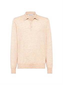 Полосвитер из кашемира, шелка и льна с воротником на пуговицах от Brunello Cucinelli, Италия 11028463