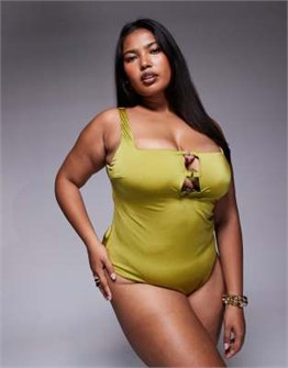 Слитный купальник ASOS Curve с квадратным вырезом и тремя кольцами, высокими бёдрами и боковыми вырезами 11011330