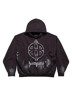 Унисекс худи Metal BB Stencil от Balenciaga с эффектом грязи и карманом-кенгуру из португальского флиса 11016781