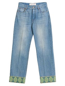 Брюки Valentino Garavani из джинсовой ткани с жаккардовой отделкой, 99% шерсть, 1% шелк 11025560