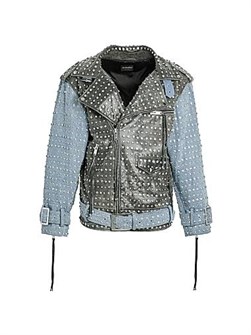 Retrofete Кожаная куртка Rebel с прочными хлопковыми манжетами и заклепками, ручная работа 11009158