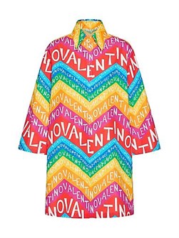 Valentino Garavani Короткое поплиновое платье с узором Chevron от Valentino с застежкой на пуговицы, выполненное из 100% хлопка, без подкладки 11011598