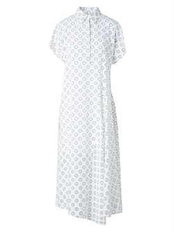 Платье миди Akris punto с асимметричным кроем в горошек, полупрозрачное, с короткими рукавами и отложным воротником 11030557