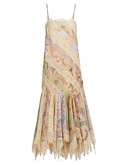 Легкое хлопковое слиповое платье Eden Spliced от Zimmermann с цветочным принтом и кружевной отделкой 11013895