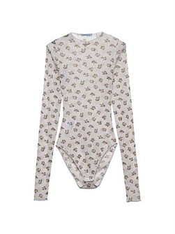 Тюлевое боди с цветочным принтом эдельвейс от Prada, облегающее, лонгслив 11016677