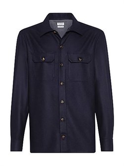 Оверсайз-рубашка из новой шерсти Brunello Cucinelli с нагрудными карманами и роговыми пуговицами 11015597