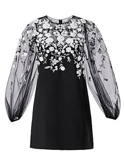 Мини-платье Carolina Herrera с вышивкой и длинными рукавами, прямая юбка, 92% полиэстер 11016984