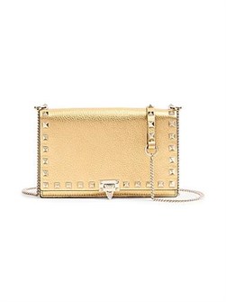Valentino Garavani Мини-сумка Rockstud из телячьей кожи с цепочкой и платиновой отделкой, 18.5x12x5 см 11029300