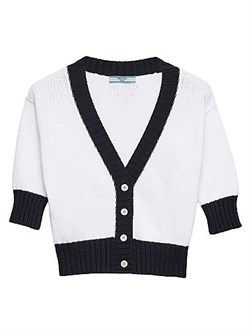 Хлопковый кардиган Prada с короткими рукавами, V-образным вырезом и пуговичной застёжкой 11008414