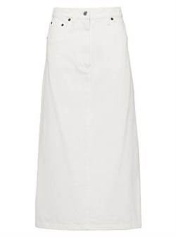 Юбка-карандаш из денима Prada с пятью карманами и логотипом-треугольником, размер 38 11015976