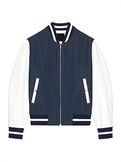 Молодежная джинсовая куртка Varsity с монограммой 72 и кожаными вставками с контрастными полосами, Givenchy 11026906