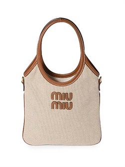 Miu Miu Сумка из плотного холста и кожи с ручками, съемным плечевым ремнем и кожаным логотипом 11014579