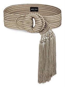 Giorgio Armani Шелковый тканый ремень с кисточками и круглой пряжкой, изготовленный в Италии 11020308