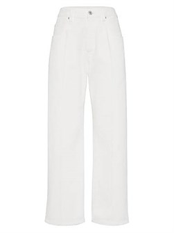 Квадратные брюки из окрашенного денима от Brunello Cucinelli с декором монили и карманами в современном стиле 11014195