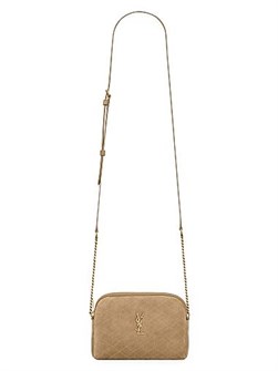 Saint Laurent Мини-сумочка из замши на молнии с кожаной подкладкой, бронзовой фурнитурой и регулируемым ремешком 11016114