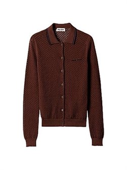 Компактный Miu Miu кардиган с рельефным плетением, облегающим силуэтом и карманами, 100% хлопок 11015874