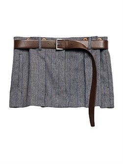 Мини-юбка из шерсти Prada с кожаным поясом, 100% шерсть и телячья кожа 11020746