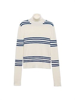 Вязаный свитер Prada из 100% шерсти с высоким воротником, ребристой вязкой и облегающим силуэтом 11013748