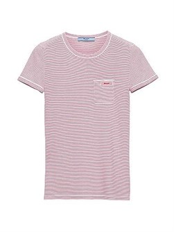 Облегающий джемпер Prada в полоску с короткими рукавами, рибаным воротом и вышитым логотипом 11016036