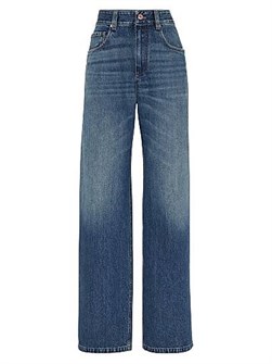 Современные свободные джинсы из денима Brunello Cucinelli с декоративными монили, 100% хлопок, Италия 11014173