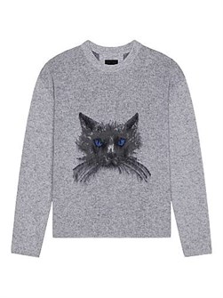 Демисезонный шерстяной лонгслив из мохера Givenchy с жаккардовым принтом кота, Италия 11018013