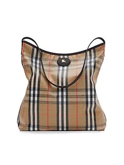 Burberry Сумка через плечо Highlands с фирменным принтом и текстильной текстурой из хлопка, вискозы и льна, длина ручки 22 см 11011554