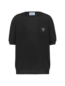 Кашемировый свитер Prada с круглым вырезом, короткими рукавами и рибаными отделками 11020908