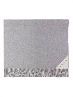 Prada Двусторонний кашемировый шарф с жаккардовым логотипом, двухцветный, 100% кашемир, с бахромой 11025823