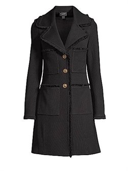 Классическое пальто Pique Knit от St. John из шерстяной смеси с бахромой и пуговицами спереди 11018224