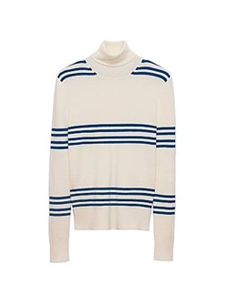 Свободный свитер Prada из 100% овечьей шерсти с полосками и длинными рукавами, с горловиной 11013359