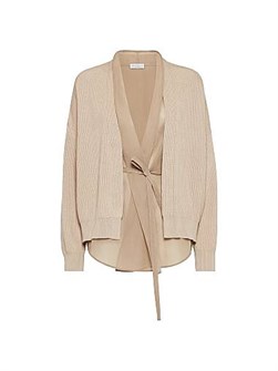 Brunello Cucinelli Кардиган из английского ребристого хлопкового трикотажа и органзы с монетами-декором, Италия 11029835