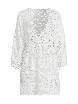 Короткое хлопковое платье-туника Farm Rio с изысканной вышивкой, V-образным вырезом и длинными рукавами 11027381