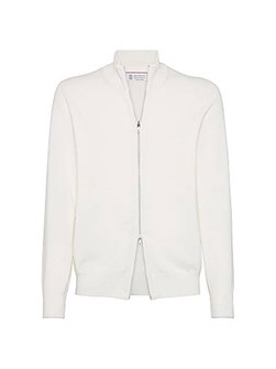 Brunello Cucinelli Кашемировый кардиган с ребристым воротником на молнии, 100% кашемир, изготовлено в Италии 11015665
