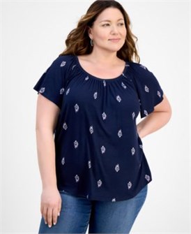 Style &amp, Co Блузка из модной коллекции с принтом для полных женщин с округлым вырезом, 96% вискоза, 4% спандекс 11022110