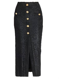 Юбка-миди Bouclette Baroque от Balmain с декоративными пуговицами и высоким передним разрезом, 65% вискоза 11012675