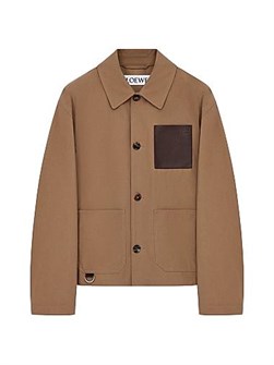 Хлопковая и кожаная рабочая куртка Loewe с карманами и длинными рукавами, сделана в Италии 11012874