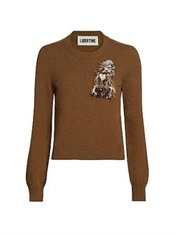 Короткий лонгслив из итальянского кашемира с аппликацией собаки на груди от Libertine Westminster 11014421