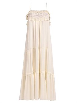 Chloe Сексуальное платье с квадратным вырезом, ажурной отделкой и сатиновой тканью от Chloe, 100% шелк 11025725