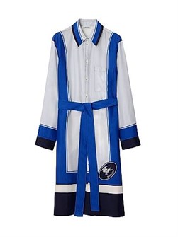 Платье-рубашка миди из 100% итальянского шелка с длинными рукавами Knight Stamp от Burberry 11012344