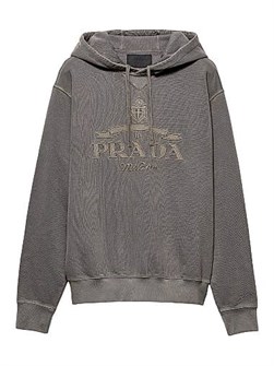 Хлопковое худи Prada с вышитым логотипом, свободным кроем, капюшоном и длинными рукавами из 100% хлопка 11020240