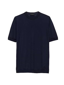 Вязаный шерстяной свитер Prada с круглым вырезом, рифлёным воротником и логотипом в виде треугольника 11015145