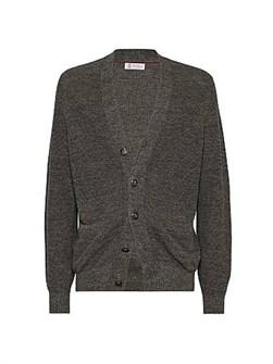 Кардиган Brunello Cucinelli из льна и хлопка с металлическими пуговицами и V-образным вырезом 11028490