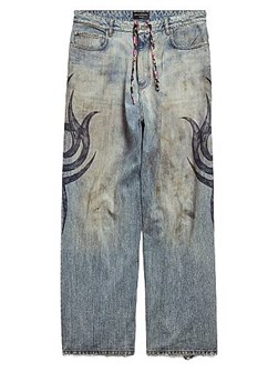 Широкие джинсы в стиле Y2K от Balenciaga из хлопкового денима с оригинальным принтом, Италия 11021551