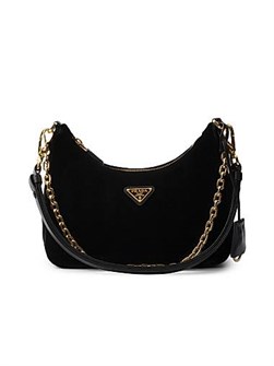 Prada Миниатюрная бархатная сумка с логотипом и регулируемой цепочкой, 22х18х6 см 11023330