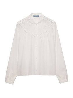 Прямая рубашка из вышитого батиста Prada с округлым воротником и длинными рукавами 11013531