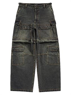 Джинсы карго Balenciaga из японского денима со средней талией и регулируемым поясом 11015084