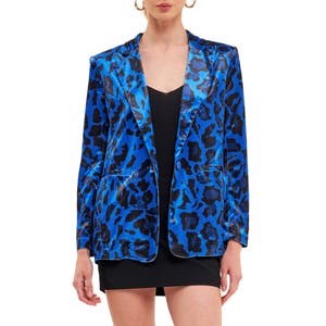 Велюровый блейзер с анималистичным принтом от Endless Rose, с пиковыми лацканами и подкладкой, 100% полиэстер 10041521