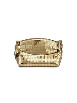 Ferragamo Кожаная косметичка Small Hug с эффектом пайеток, двумя карманами и съёмным ремешком через плечо 11016297