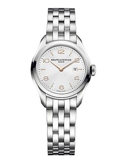 Baume &amp, Mercier Кварцевые часы Clifton с браслетом из нержавеющей стали, водонепроницаемость 5 ATM, 30 мм 11019011